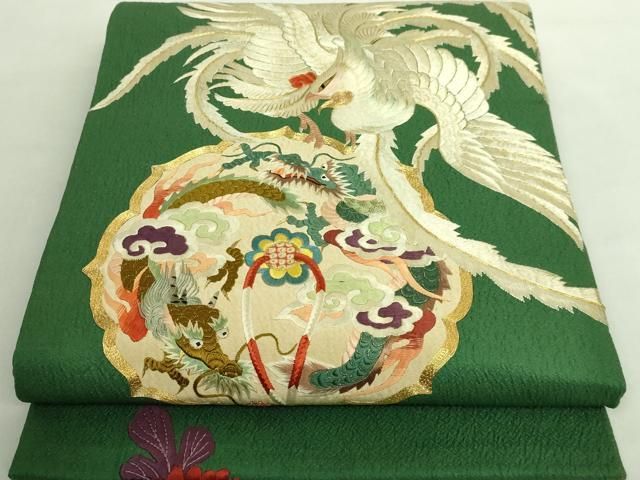 平和屋着物 上 アンティーク 大正ロマン 丸帯 引き抜き帯 総手刺繍 鳳凰 龍 金糸 DZAA8551kh5