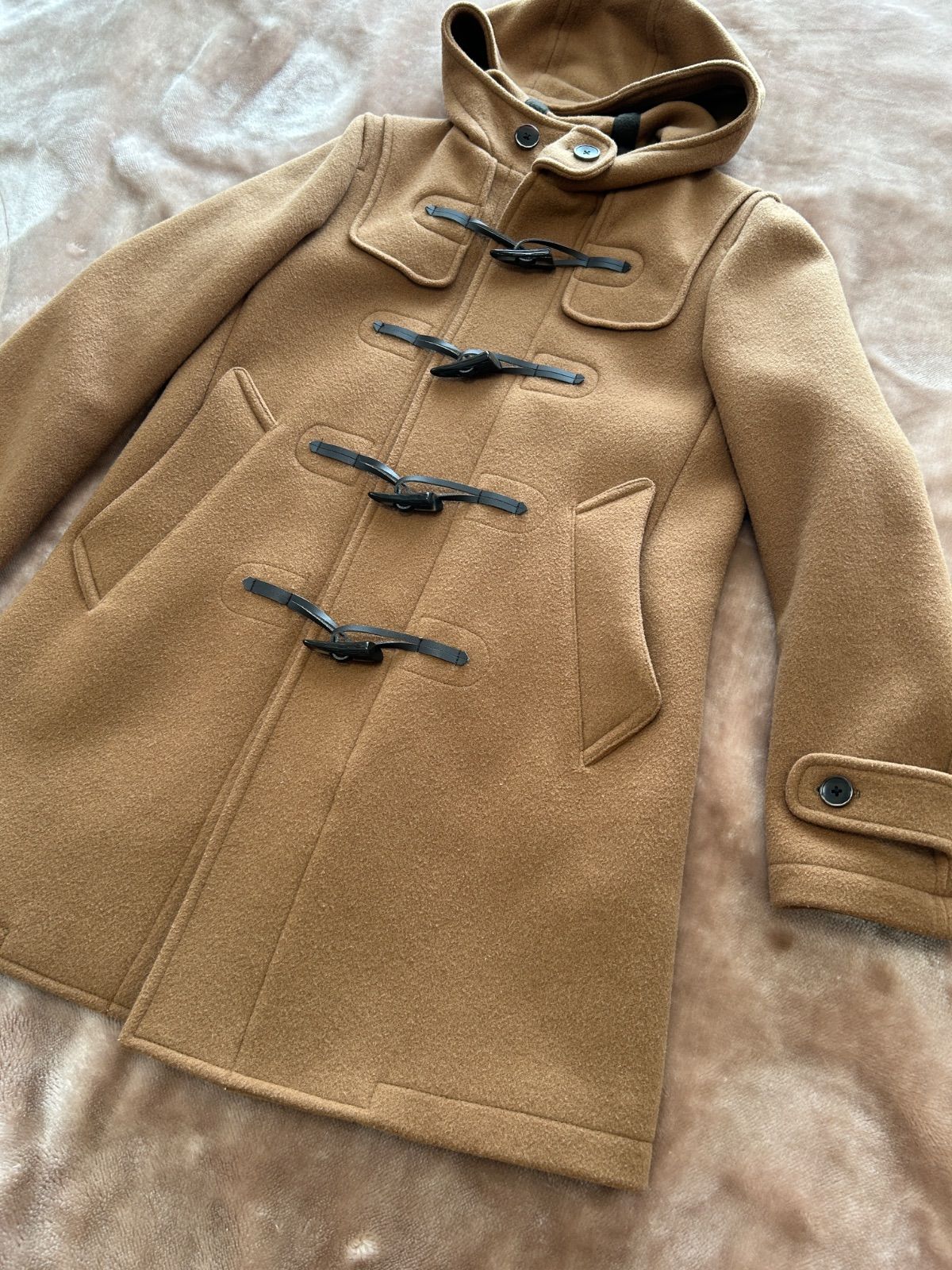 TAKEO KIKUCHI タケオキクチ TK ダッフルコート ウールコート アウター 春服 秋服 冬服 ブラウン茶色系 無地 毛ウール ポリエステル 合成皮革 表記サイズ2肩幅約40センチ袖丈約60センチ身幅約47センチ着丈約80センチ