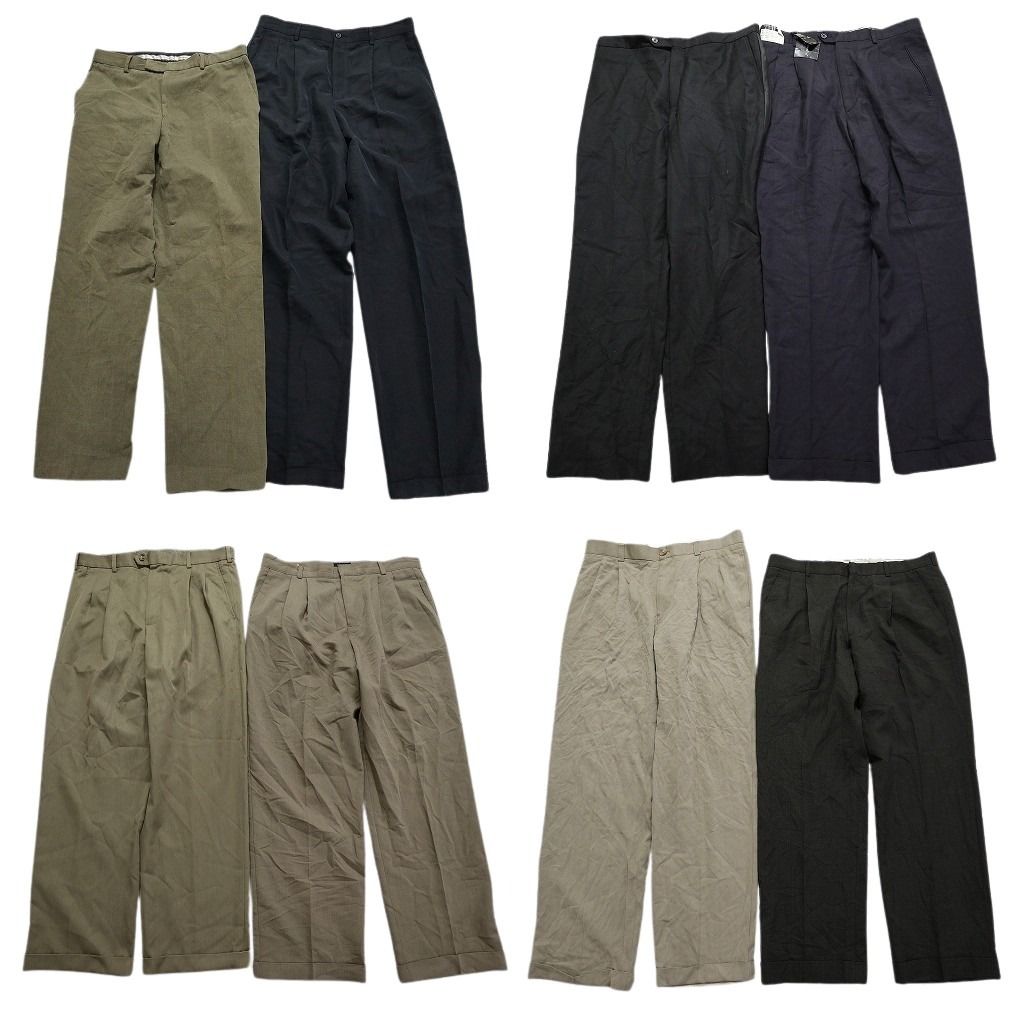古着卸 まとめ売り スラックス パンツ 8枚セット (メンズ 34 /XL ) 2タック ブラック デッドストック ストレート 中古 古着 MY5747