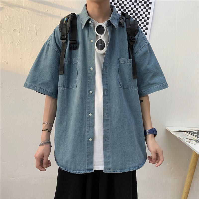 メンズデニム半袖シャツトップス夏おしゃれ デニムシャツ メンズ デニム 半袖 トップス 開襟シャツ 半袖