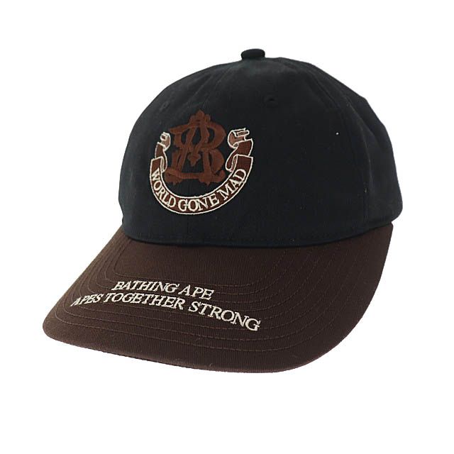 アベイシングエイプ A BATHING APE CONTRAST PANEL COLLEGE CAP コントラスト パネル カレッジ ロゴ 刺繍 キャップ 帽子 001CPK801302M 黒 茶 ブラック ブラウン ブランド古着ベクトル 中古240920
