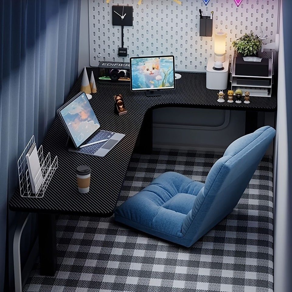 L字型省スペース ローデスク 幅100cm 座椅子対応 パソコンデスク コーナーデスク ゲーミングデスク 書斎机 和室対応 カーボン調 ブラック 右向き 左向き選択可 ブラック