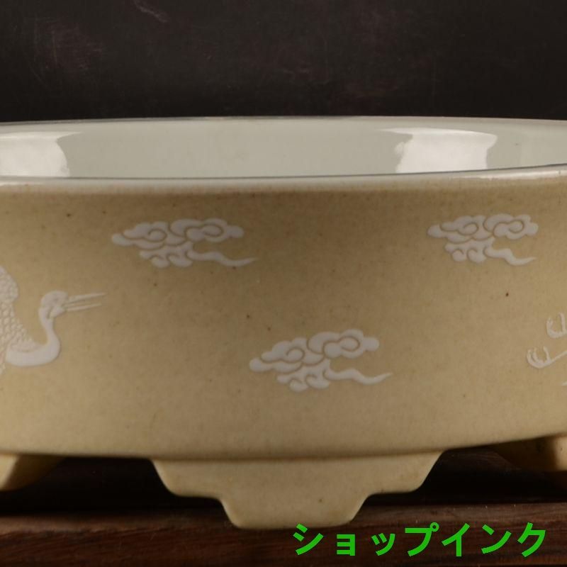 黄地に鶴紋  円形 筆洗い  水仙鉢  工芸品  置物 黄地に鶴紋 円形 筆洗い 水仙鉢 工芸品 置物 - メルカリ