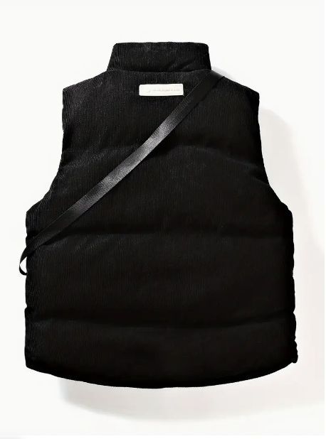 ベスト ダウンベスト ポケット付き 40代 メンズ 大きいサイズ ソリッドストライプ コーデュロイ ノースリーブジャケット アウトドア アクティビティ用 小型クロスボディバッグ付き カジュアル ジップアップベスト おしゃれ クロスボディバッグ ブラック 黒 KANDAIZUMI_COM