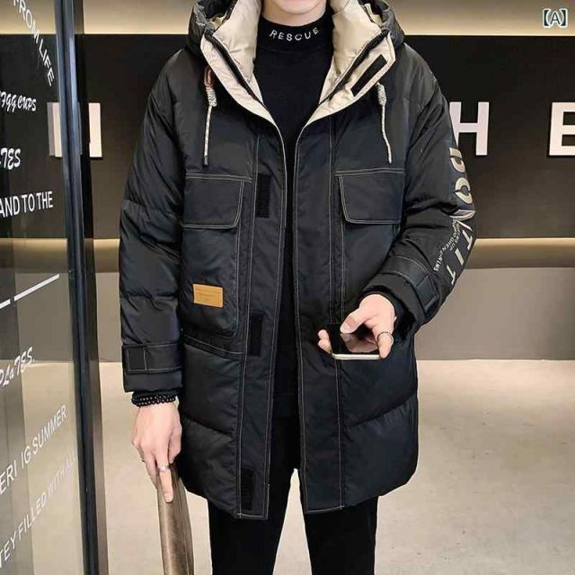 最大60％オフ！ M 秋冬 コーデ メンズ 服 シンプル ファッション オシャレ 大人 かっこいい 大きいサイズ ストリート 紳士服 ミドル丈 フード付き ダウン ジャケット 厚手 ワークジャケット