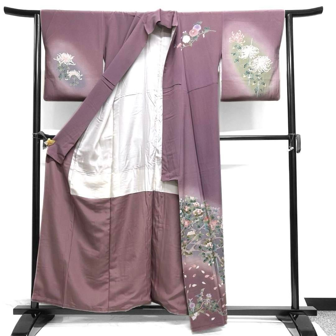 国産品 訪問着 作家もの 京加賀友禅 乱菊 菊花 椿 花吹雪 着物 052a p 着物・浴衣