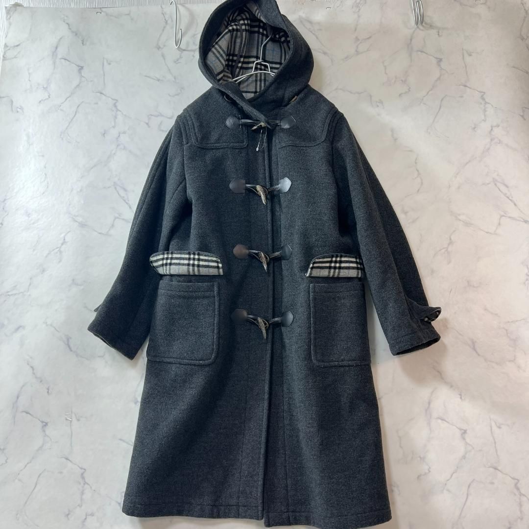 バーバリー ダッフルコート フード トグルボタン 本革ロング B1410