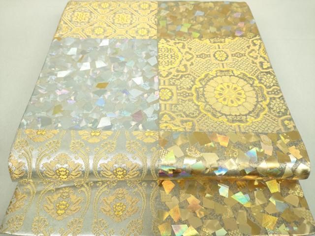 平和屋着物●金彩友禅作家　金彩の魔術師　堀省平　金煌織　太鼓柄袋帯　花丸文　金銀彩　正絹　逸品　DABE5098ps 平和屋着物○金彩友禅作家 金彩の魔術師 堀省平 金煌織 太鼓柄袋帯 花