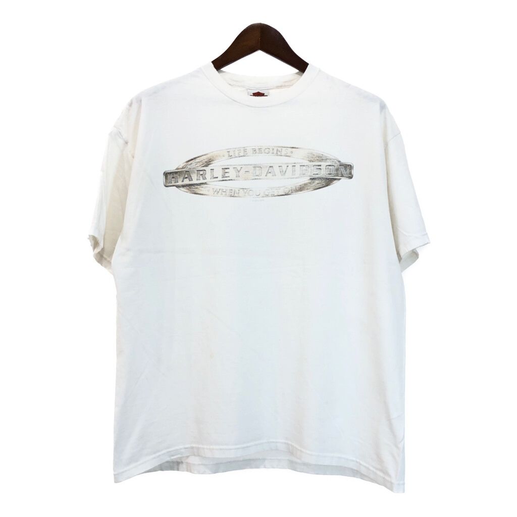 HARLEY DAVIDSON ハーレーダビッドソン 半袖Ｔシャツ モーターサイクル ホワイト メンズ XL 古着 U2687
