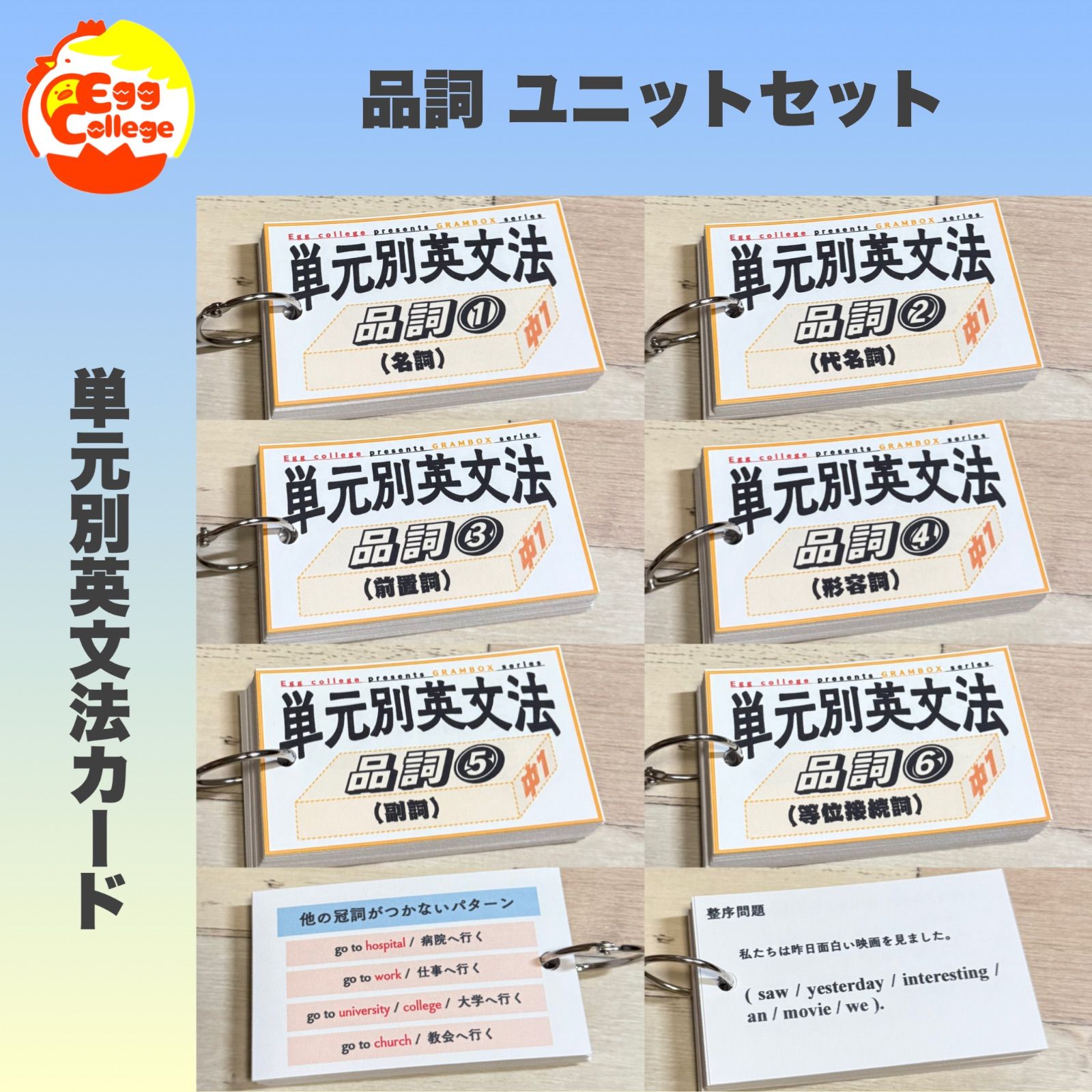品詞】単元別英文法カード 中学生 テスト 復習 予習 試験 参考書