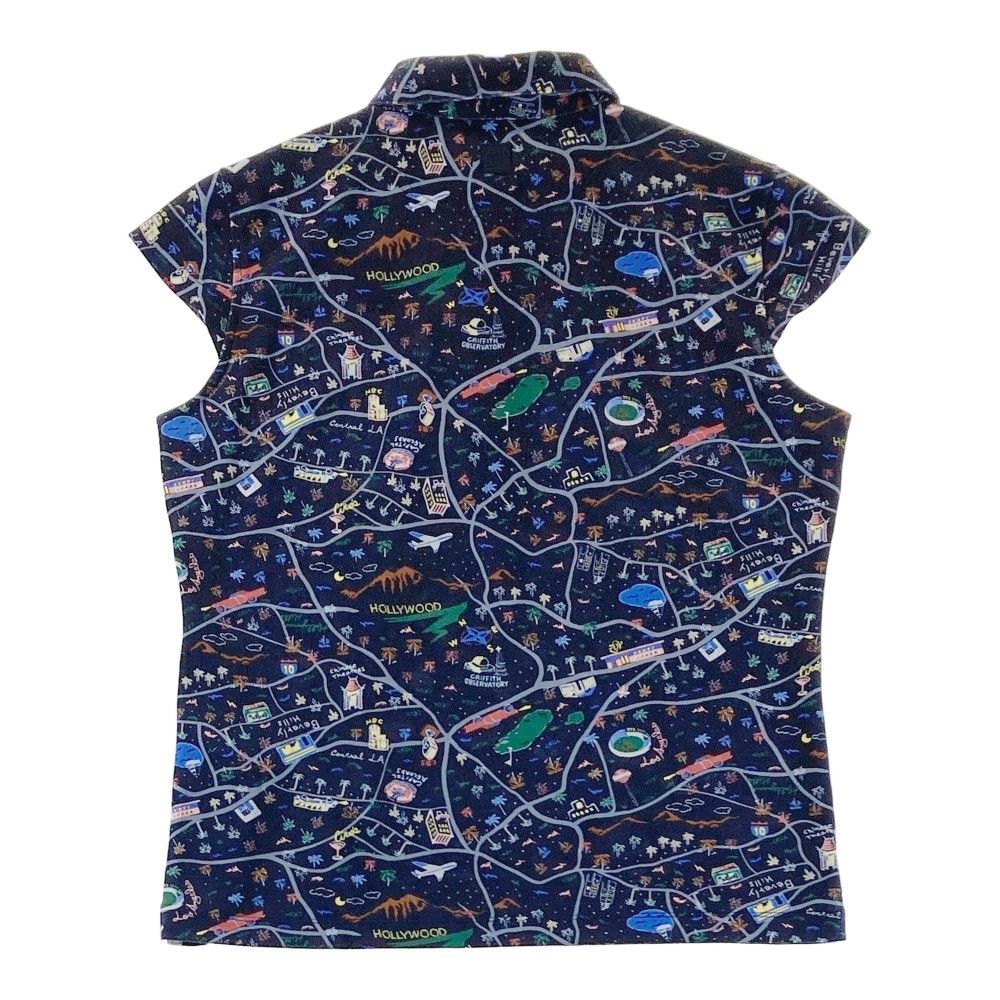 ZOY ゾーイ ノースリーブ ポロシャツ 花柄 ネイビー 36 38 レディース