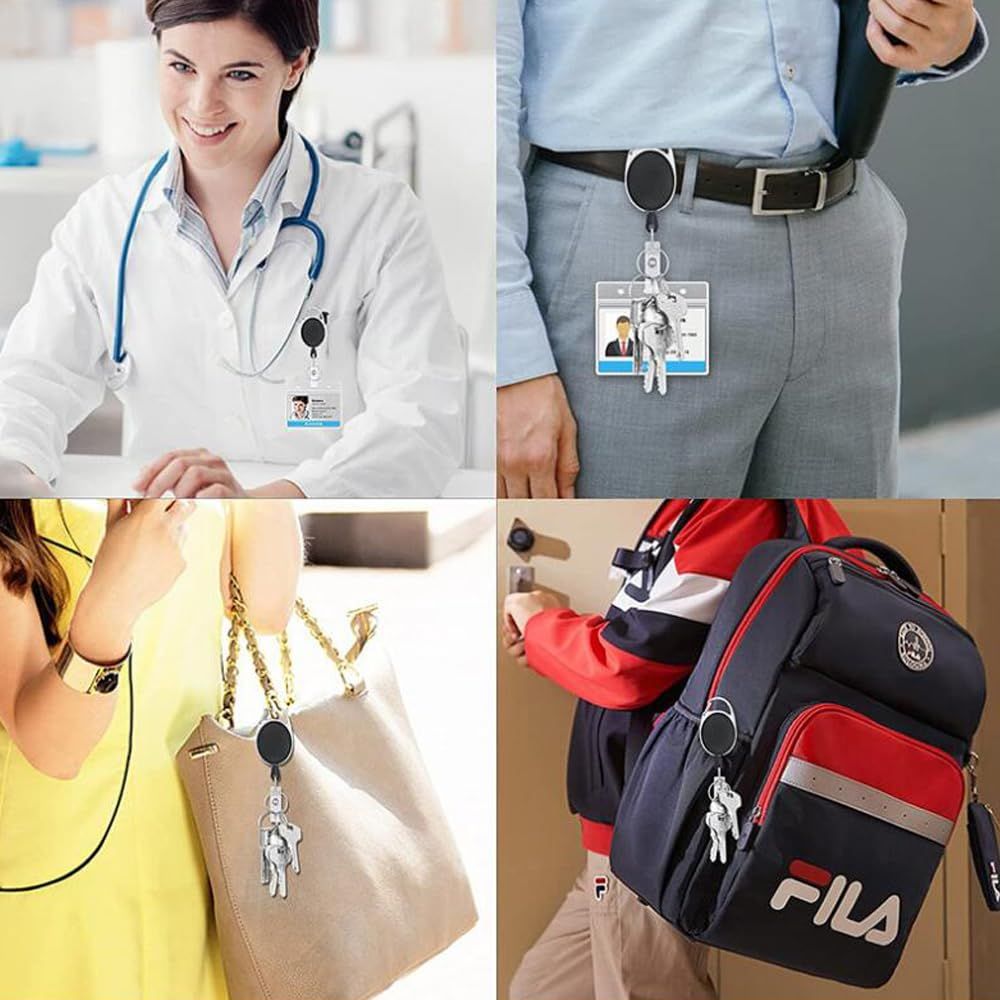 GOODCHI リール式吊下げ名札 IDカードホルダー クリップ式オンリール 伸縮リール式 透明 プラスチック ネームホルダー 社員証 名刺 通勤 通学 セット 格納式バッジリール 色鉛筆 名札 番号札 