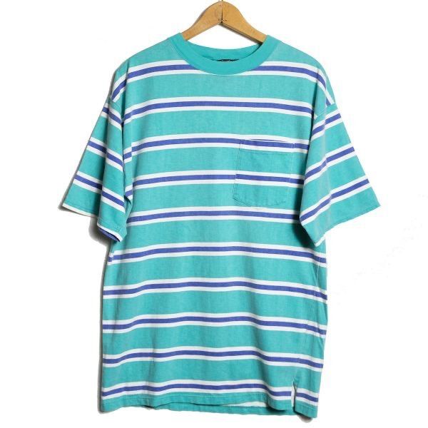 90s USA製 ボーダーTシャツ ヴィンテージ ターコイズ シングルステッチ 90s USA製 ボーダーTシャツ ヴィンテージ ターコイズ シングル
