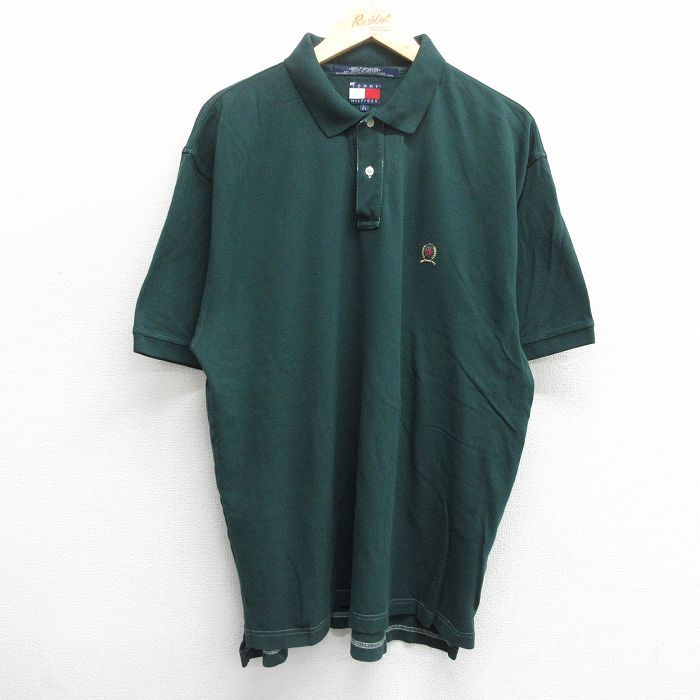 XL/古着 トミーヒルフィガー 半袖 ブランド ポロ シャツ メンズ 90s ワンポイントロゴ 鹿の子 緑 グリーン 24apr06 中古 トップス