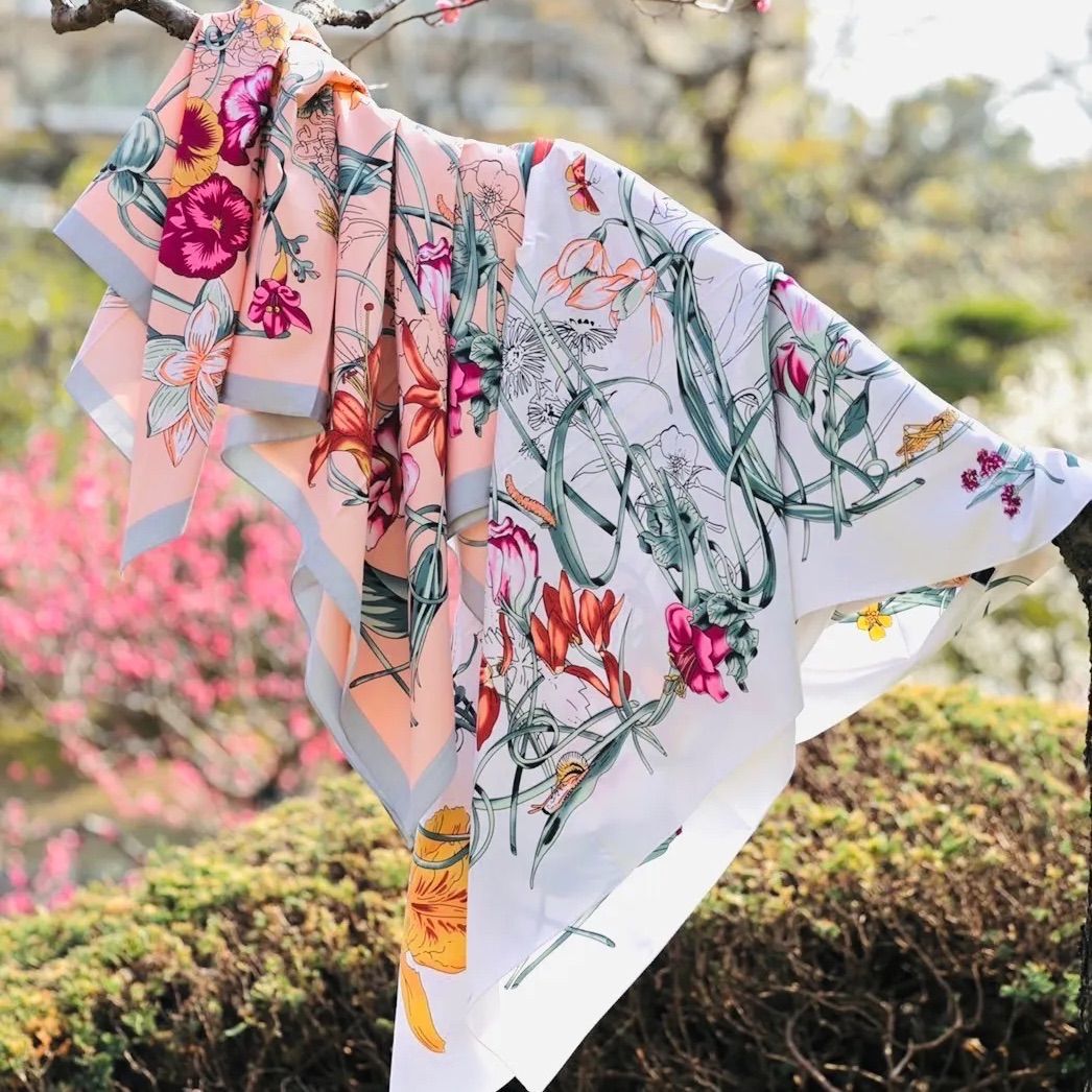新品 大判スカーフ ブルー 花柄 360度カバー ポンチョ 授乳ケープ