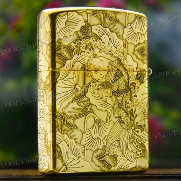 昇り龍 鳳凰 四面総彫り オイルライター ZORRO ゴールド zippo 金