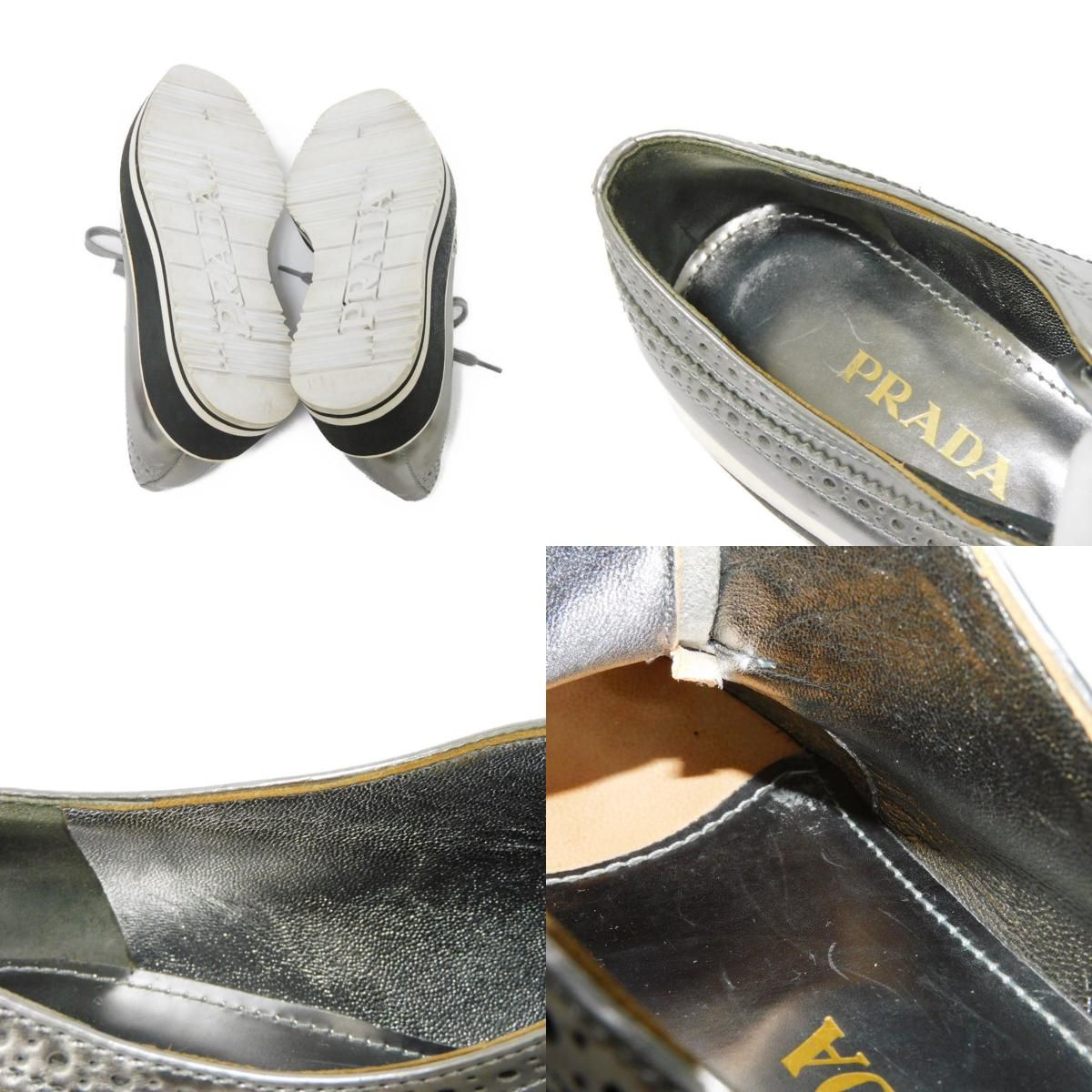 PRADA プラダ メダリオン ウィングチップ 34 1/2 レースアップ 5ホール 