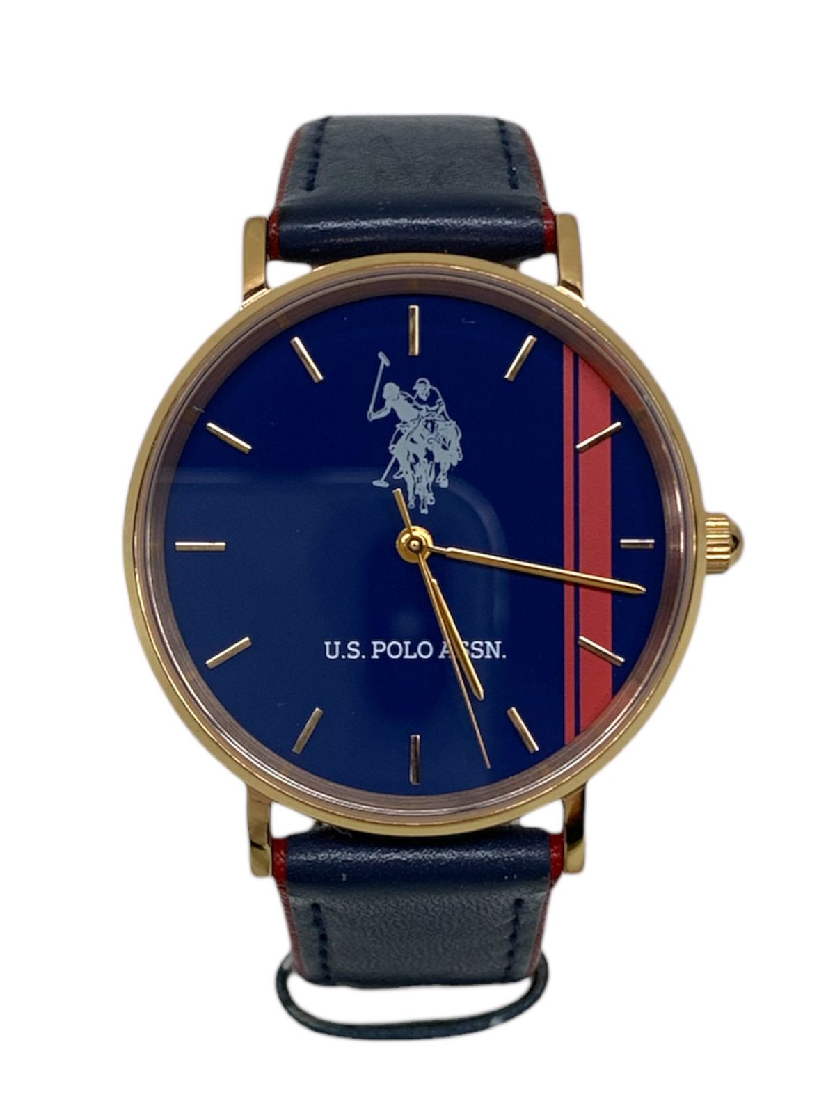 U.S.POLO (ユーエスポロ) トリコロールカラーデザイン レザー 文字盤 クォーツ腕時計 US-1B ブルー×ネイビー メンズ/091