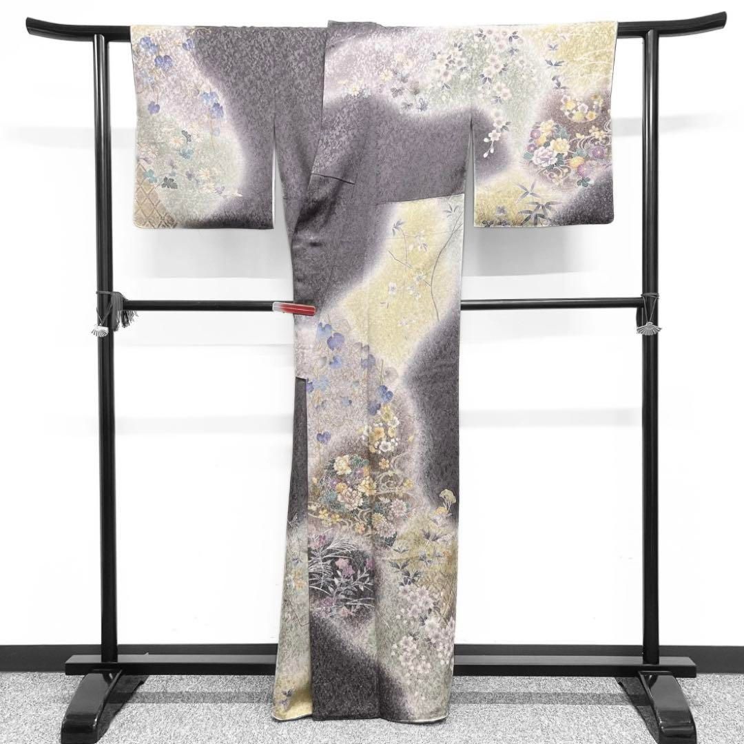 訪問着金駒刺繍金通し道長取り牡丹梅桔梗桜菊着物084w d