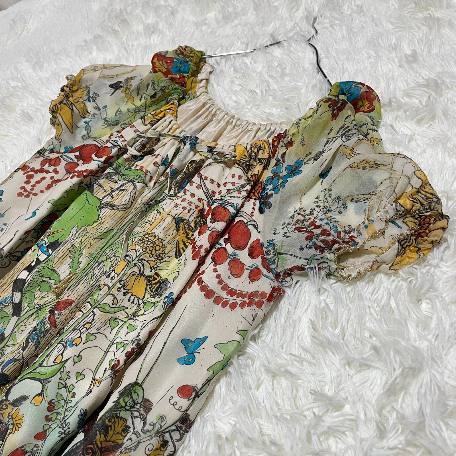 TUMORI CHISATO】ツモリチサト 総柄 ひざ丈 ワンピース シルク