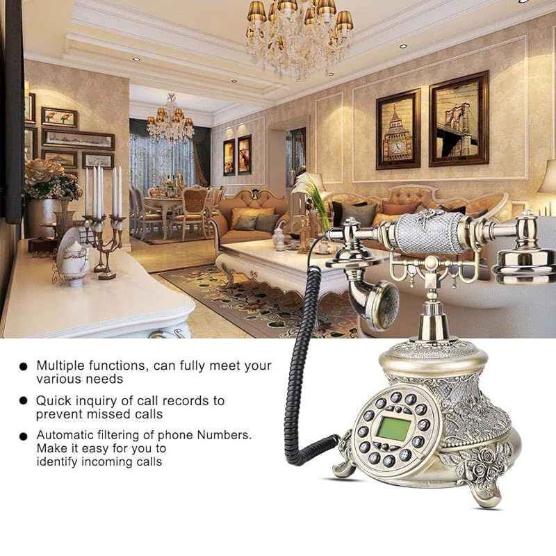 レトロ電話機 ヨーロッパ風 FSK DTMF電話番号表示 自動検出付き ヴィンテージアンティーク電話 ワンボタンリダイヤルレトロ電話 有線デスクトップ固定電話 1