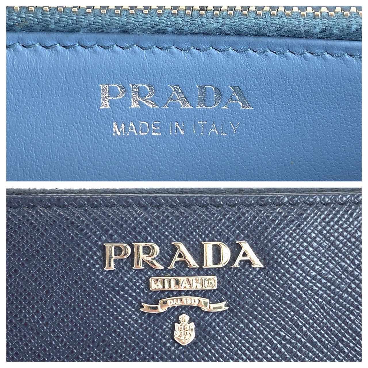 美品 PRADA プラダ サフィアーノ ネイビー 紺 シルバー金具 レザー 長