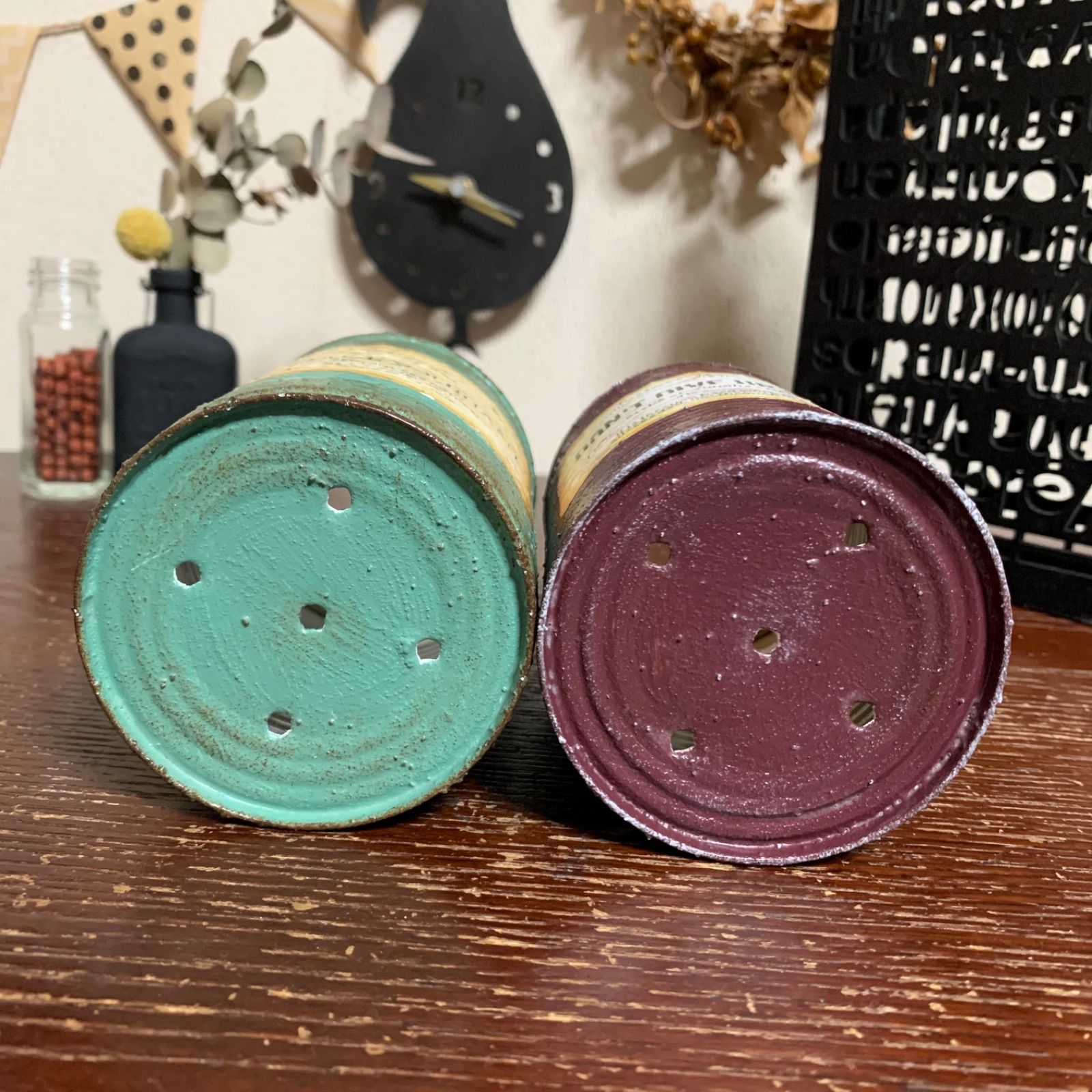 トマト缶 リメイク缶 2個セット (アンティークグリーン