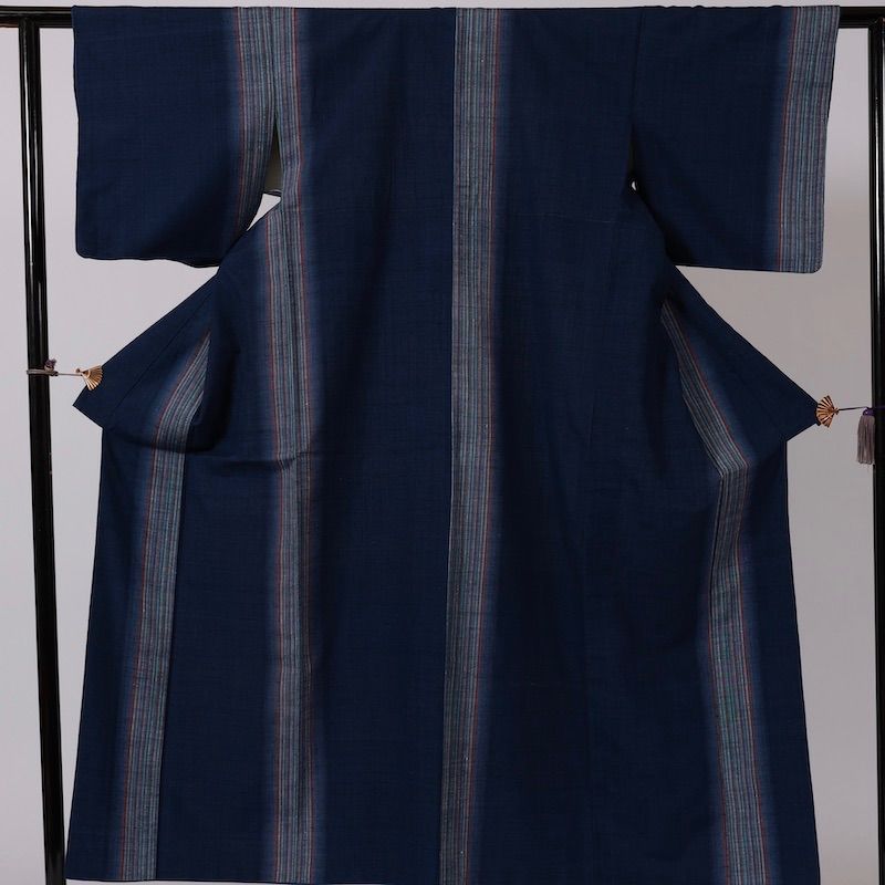 着物 真綿紬 縞 藍 /1130 - メルカリ