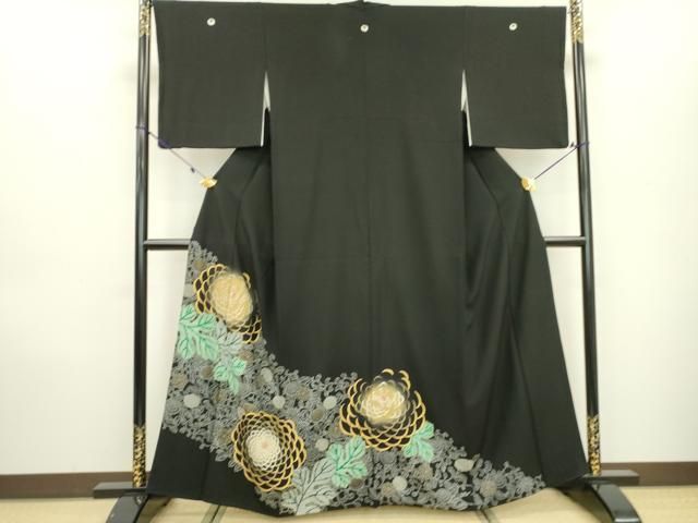 平和屋着物●創業460年・千總　黒留袖　刺繍　菊唐草　暈し染　金彩　正絹　逸品　DAAS7979fe 平和屋着物○創業460年・千總 黒留袖 刺繍 菊唐草 暈し染 金彩 正絹