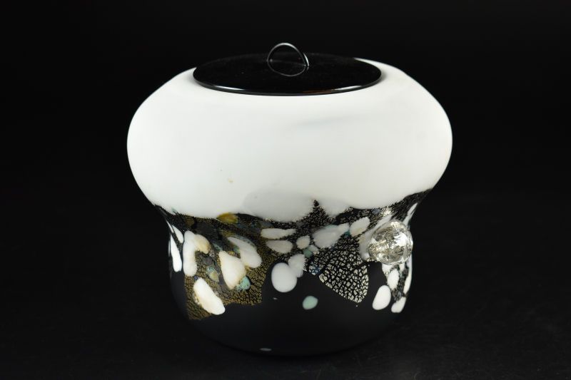 蔵A5469 石井康治 手吹硝子水指 雪の舞 共箱