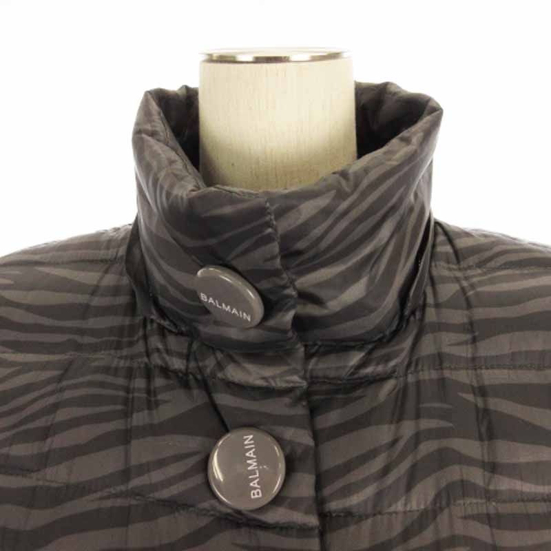 美品 BALMAIN ダウン M バルマン BALMAIN ダウン コート ロング 総柄 ゼブラ柄 黒