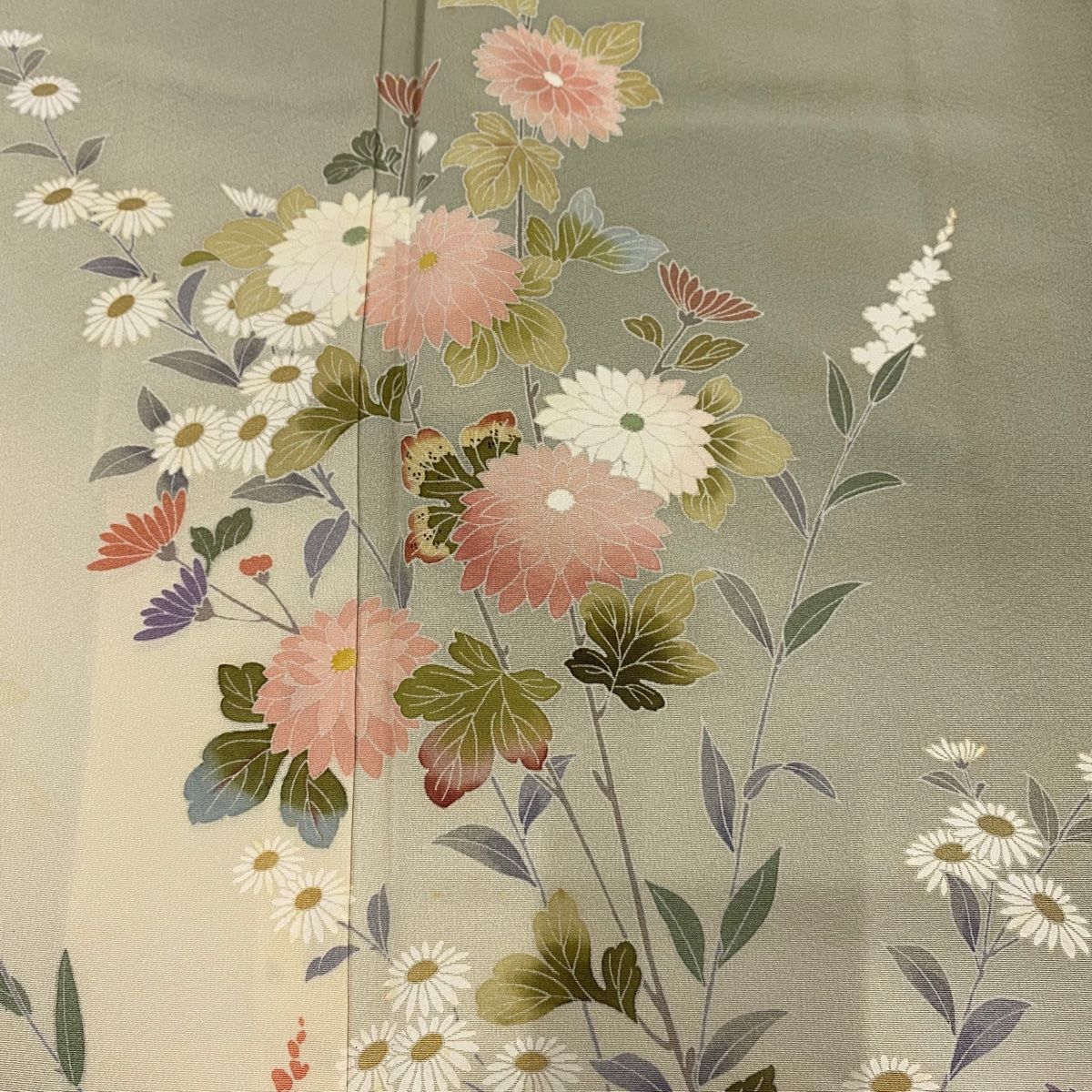 美品 訪問着 総絞り 刺繍 薄緑 枝花 金彩加工 身丈158cm 裄丈66cm 訪問着 身丈160cm 裄丈67cm M 袷 落款 草花 金彩 ぼかし 薄紫