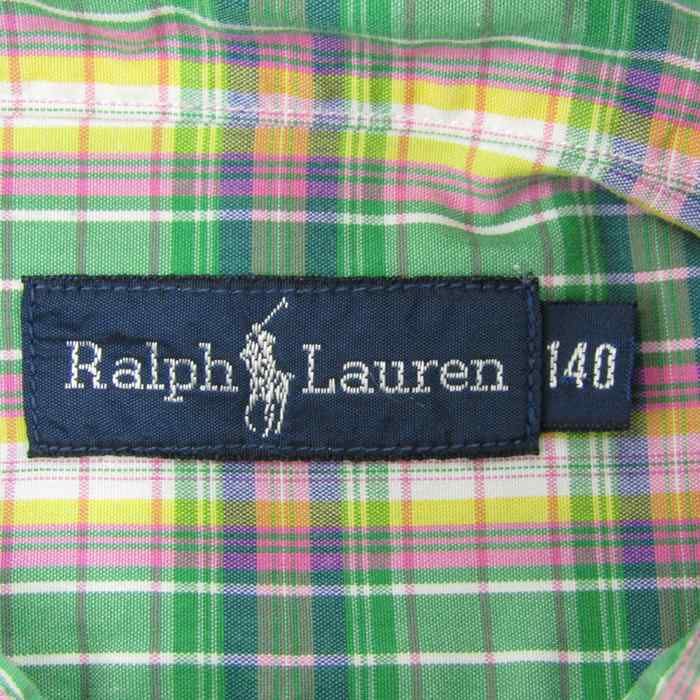 ラルフローレン 半袖チェックシャツ 胸元マーク ボタンダウン トップス キッズ 男の子用 140サイズ グリーン RALPH LAUREN 【中古】