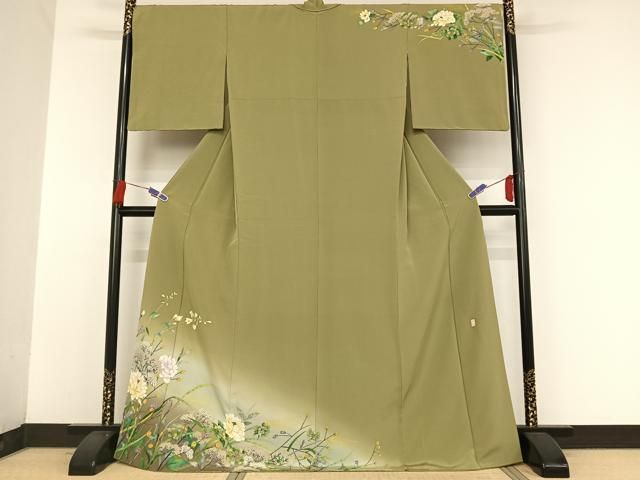 平和屋着物●訪問着 作家物 雅臣 草花文 暈し染め ロング丈 正絹 AAAU0281np