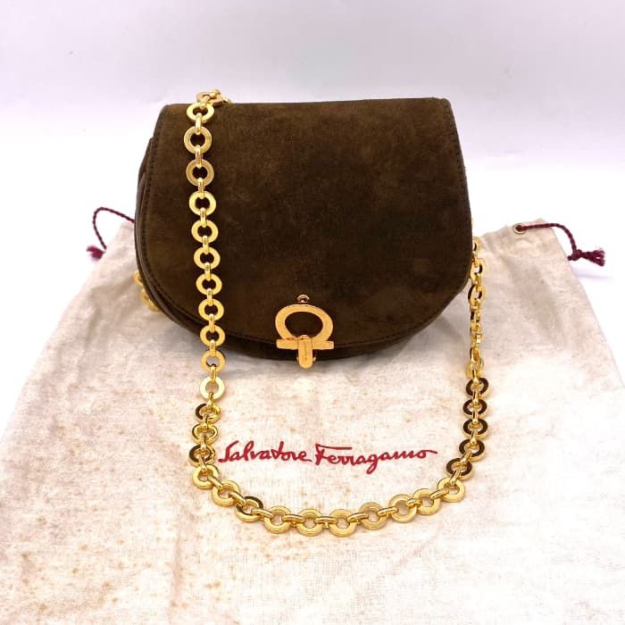 【中古】 SALVATORE FERRAGAMO サルバトーレ フェラガモ ガンチーニ スエード チェーン ショルダー ウエスト バッグ dD0988M 中古】 SALVATORE FERRAGAMO サルバトーレ フェラガモ ガンチーニ