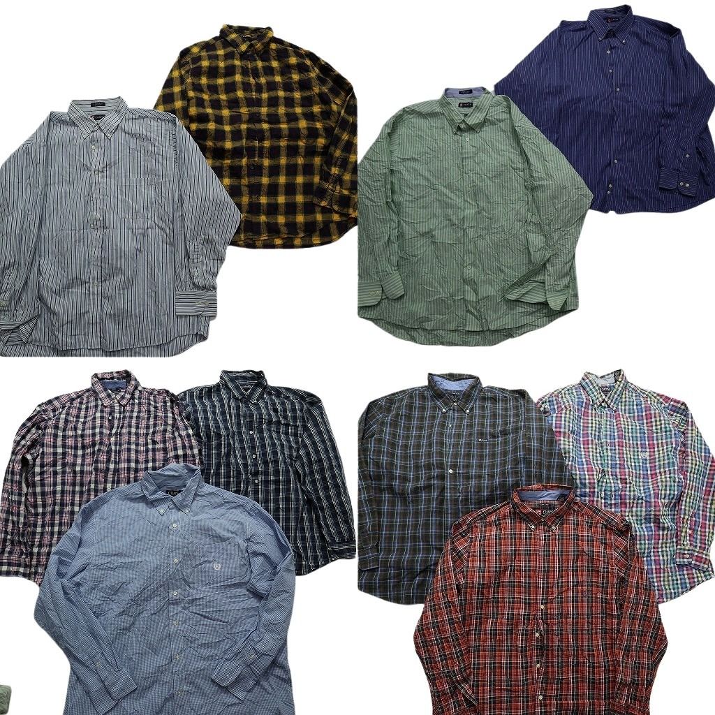 古着卸 まとめ売り チャップス 長袖シャツ 10枚セット (メンズ 2XL ) ビッグサイズ オンブレチェック ストライプ  中古 古着 MX6994