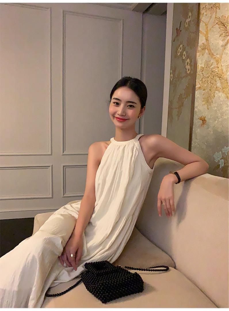 夏秋必見 韓国ストリートホルターネックロングワンピース