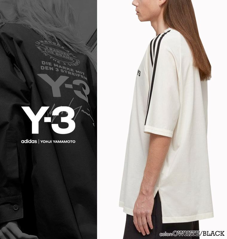 新作 Y-3 ワイスリー Tシャツ 3-STRIPES SHORT SLEEVE TEE 希少 オーバーサイズフィット 半袖T 半T 半ティー 3本線  スリーストライプ 半袖 カットソー クルーネック ユニセックス 男女兼用
