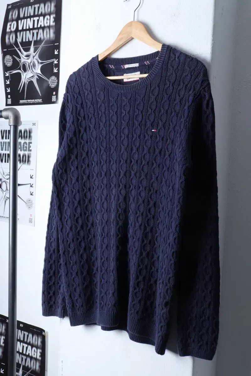 （ L ） Tommy Hilfiger(トミーヒルフィガー) ニット セーター ネイビー ケーブル 限定版- 11811