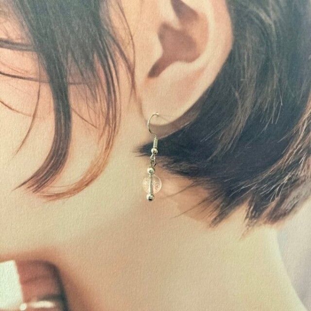 水晶 一粒フックピアス 8mm （シルバー） イヤリング 樹脂ピアス 