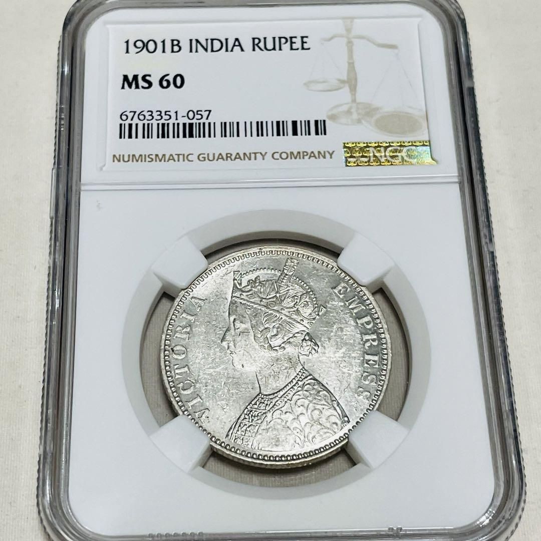 1901 英領インド ゴチック ビクトリア 銀貨 1ルピー MS60