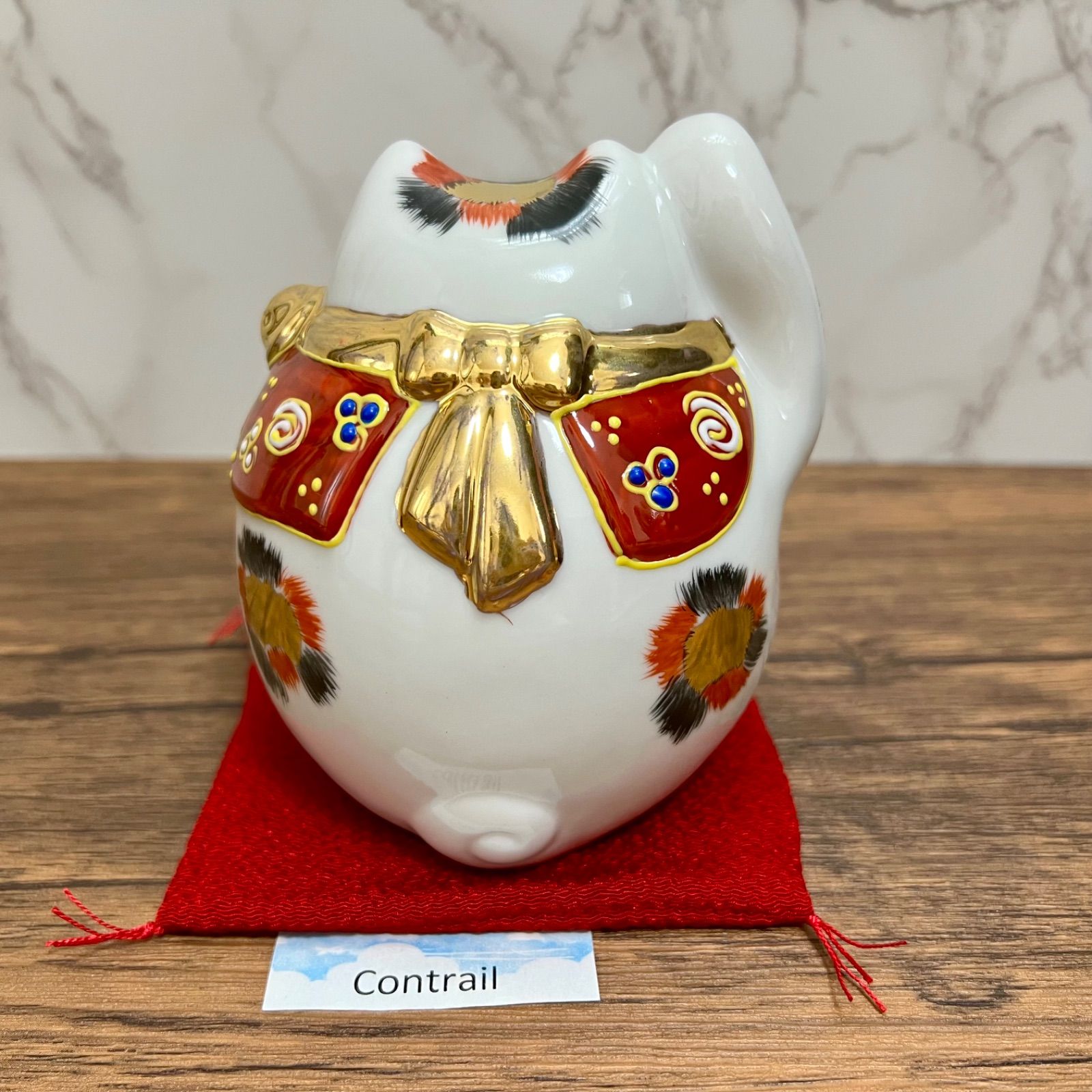 九谷焼 招き猫 三毛猫 右手 陶器 縁起物 置物 Kutani Ware Maneki Neko