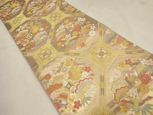 平和屋着物▽西陣の名門 本家加納 六通柄袋帯 蜀江花鳥文 松竹梅 金糸  