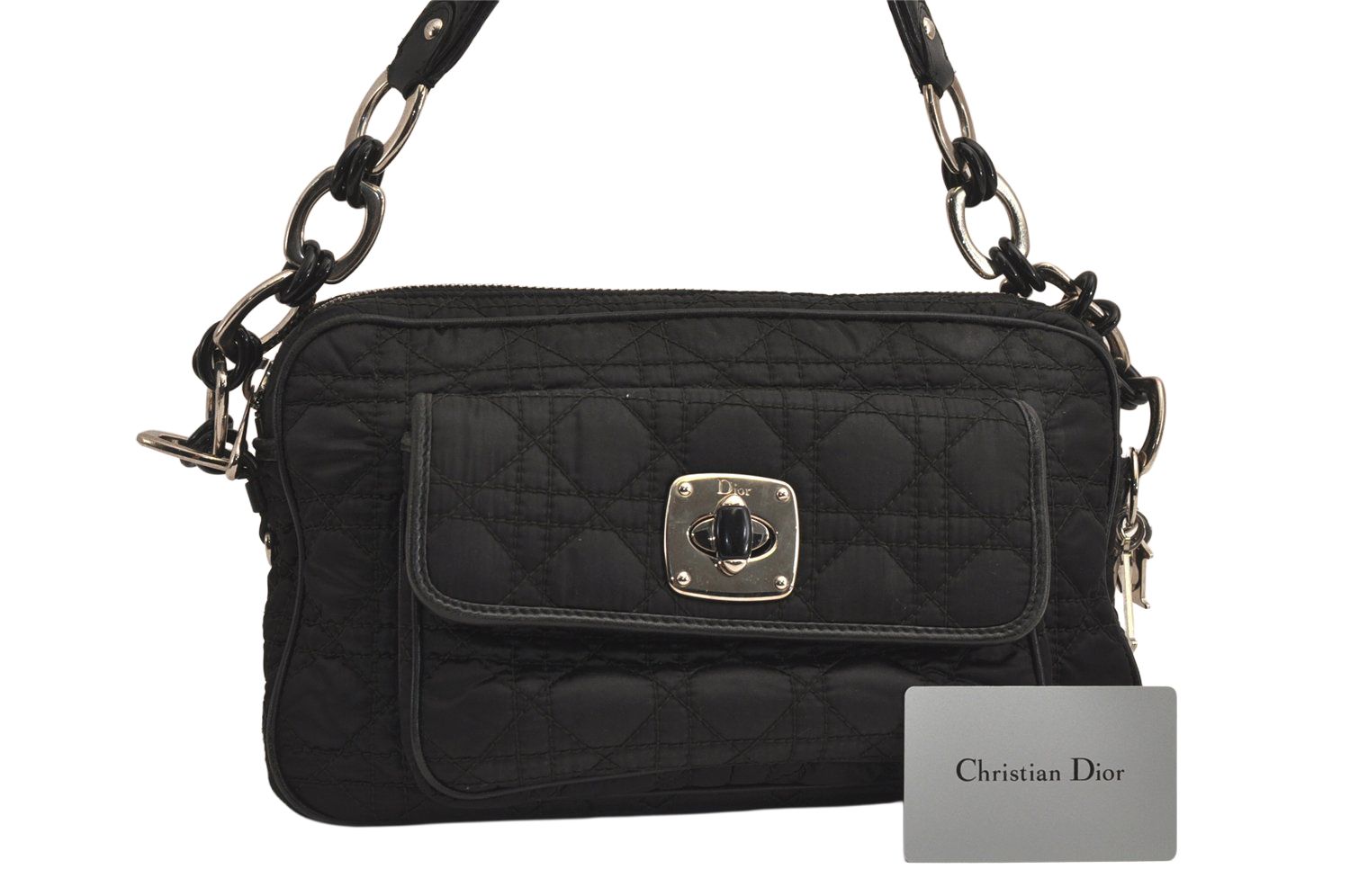 Christian Dior ディオール カナージュ ナイロン レザー ショルダーハンドバッグ ブラック CD 6271M