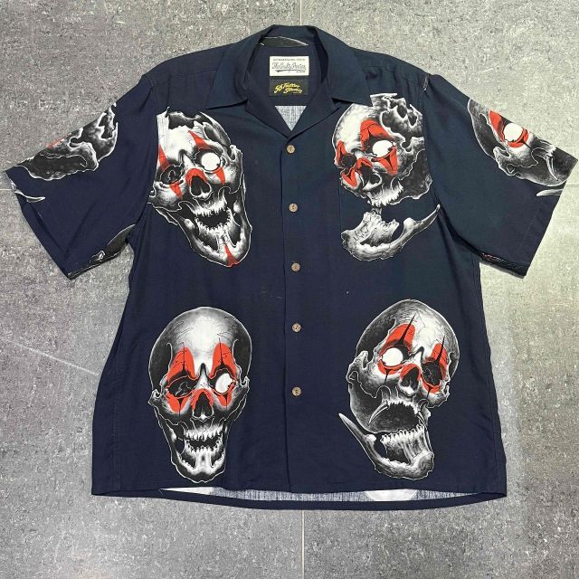 WACKO MARIA x 56 TATTOO STUDIO S|S HAWAIIAN SHIRT NAVY SIZE-S ワコマリア 56タトゥースタジオ ハワイアンシャツ 南堀江店