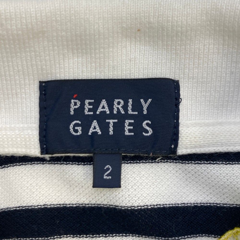 サイズ：2 PEARLY GATES パーリーゲイツ  半袖ポロシャツ ニコちゃん ボーダー柄 ホワイト系 [240101447331] ゴルフウェア レディース ストスト PEARLY GATES パーリーゲイツ 2021年モデル 半袖ポロシャツ ニコ