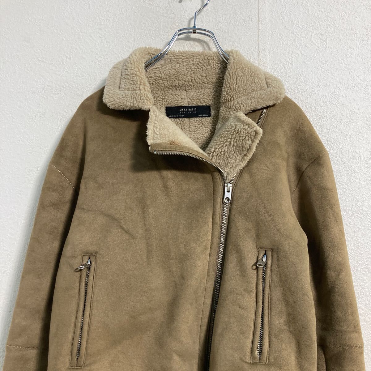 ZARA BASIC フェイクムートンジャケット XS ベージュ ザラ ライダース 