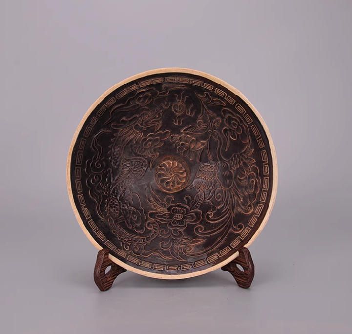 宋代定窯黒定彫刻雲竜紋笠碗 景徳鎮  陶磁器  現代工芸品 美術品 置物 宋代定窯黒定彫刻雲竜紋笠碗 景徳鎮 陶磁器 現代工芸品 美術品