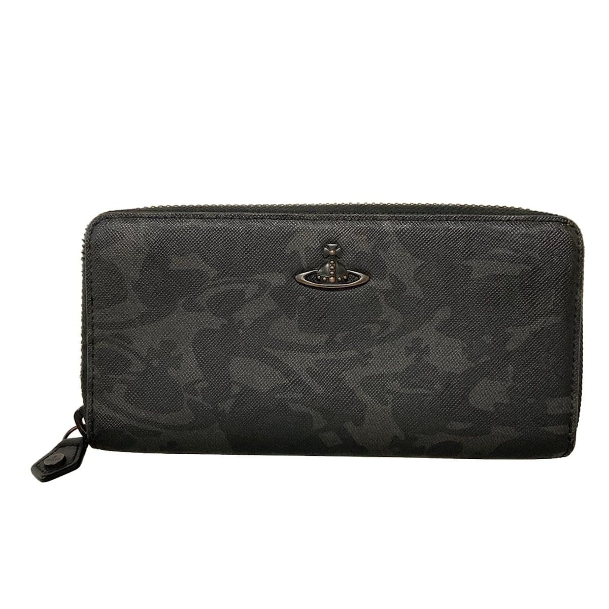 VivienneWestwood ヴィヴィアンウエストウッド 長財布 - 黒×ダークグレー ラウンドファスナー|オーブ