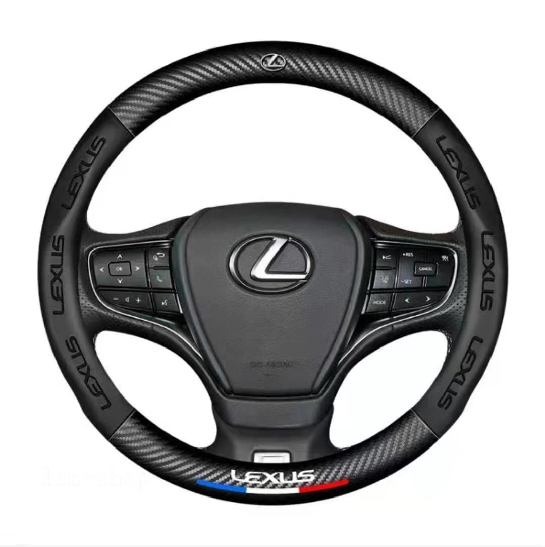 レクサス ハンドルカバー ステアリングカバー RX LX CT EX HS NX ES LX LC GS IS LS LF SC UX 本革 車内装品 高級 牛革 専車ロゴ カーボン調素材 38CM